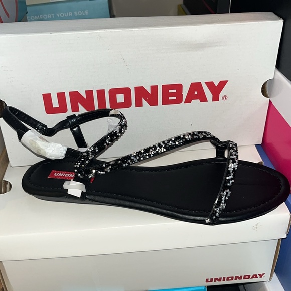 UNIONBAY Black Sequin Ankle-Strap Dominick Sandals Women’s Size 11 NIB - Picture 3 of 8